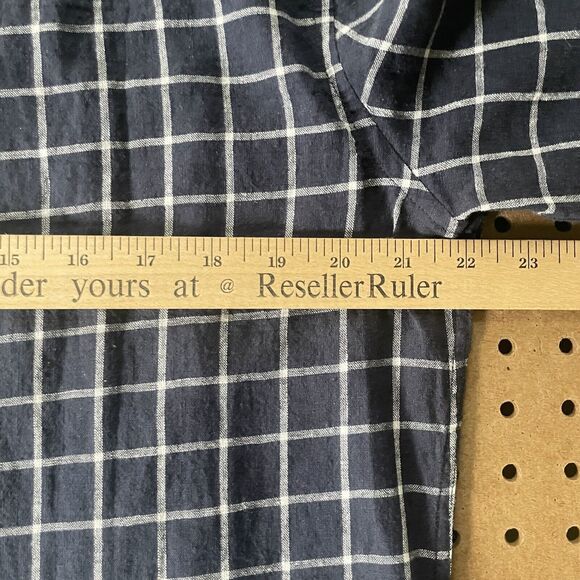 NWT Samsoe Samsoe Liam Button Down Shirt Mens Large Navy Plaid LS Linen Blend - Picture 8 of 10